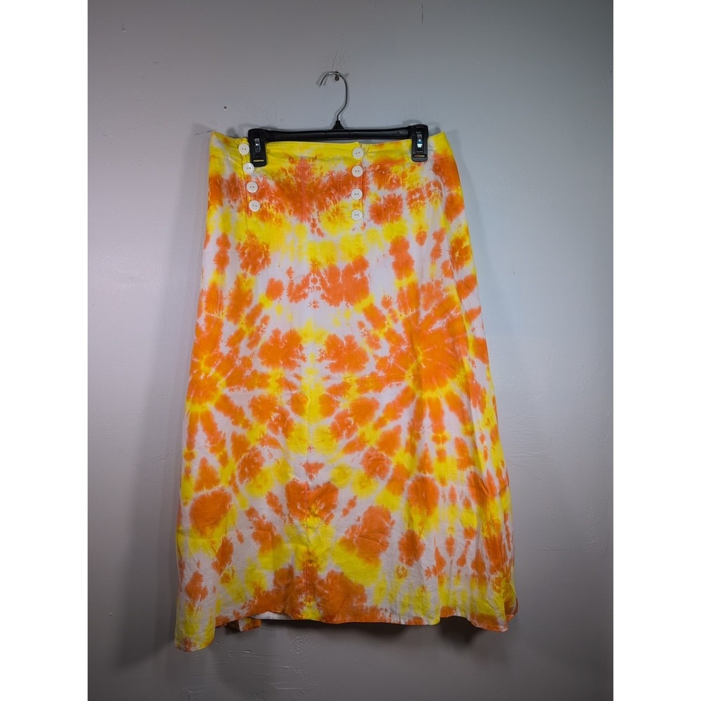 David Brooks Womens Tie Dye Skirt Orange Yellow And White Size 6